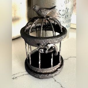 Primitive Foundry Vintage Black Iron Miniature Birdcage | Hinged Open Top